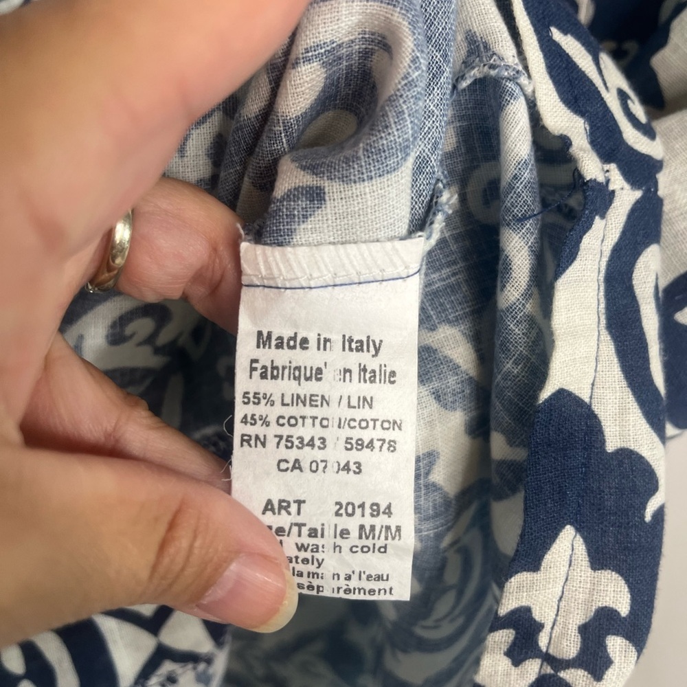 Terzo Millennio Made in Italy Linen Cotton Dress Blue White Print Tunic Medium - Picture 3 of 6
